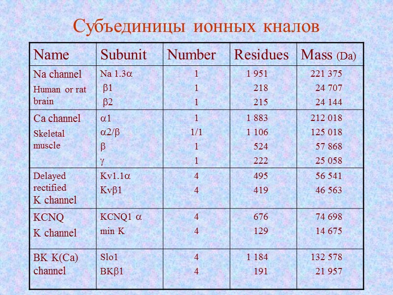 Субъединицы ионных кналов